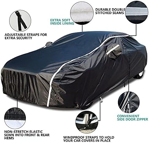 Waterproof Car Cover for Automobiles All Weather - Coverado Outdoor Full Car Covers with Zipper Door, Cotton Backing Snowproof UV Protection Windproof, Universal Fit for Hatchback (160"-172") - Image 3