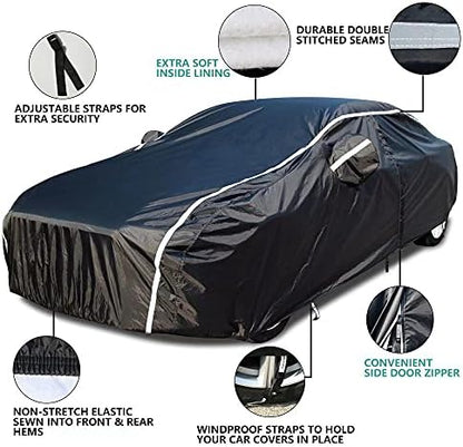 Car Cover Waterproof All Weather, Coverado Soft Cotton Backing Full Exterior Covers with Zipper Door Snow Wind Sun UV Hail Protector Outdoor Car Cover Universal Fit for 170-190 inches Length Sedan - Image 2