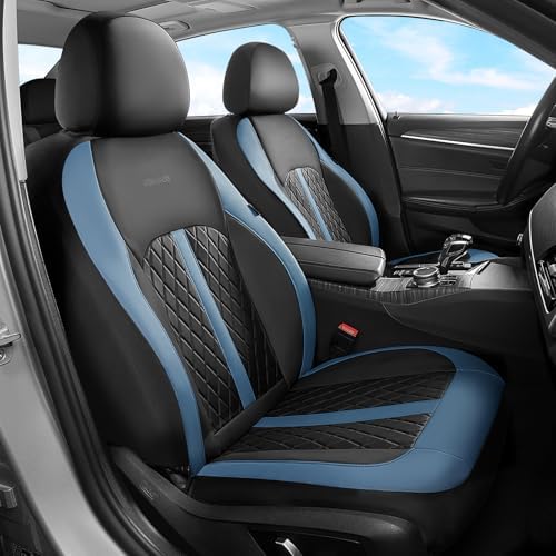 Coverado Universal Leather Seat Covers Full Set for 5 Seats – Waterproof, Durable All-Weather Protector for SUV, Pickup Truck, Sedan, Blue&Black - Image 2