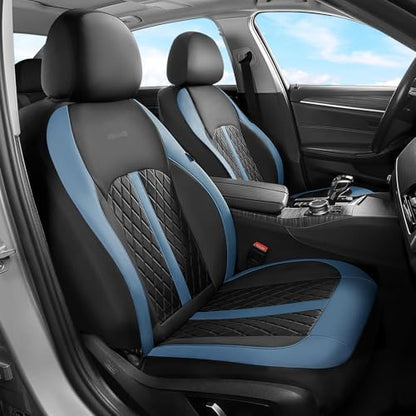 Coverado Universal Leather Seat Covers Full Set for 5 Seats – Waterproof, Durable All-Weather Protector for SUV, Pickup Truck, Sedan, Blue&Black - Image 2