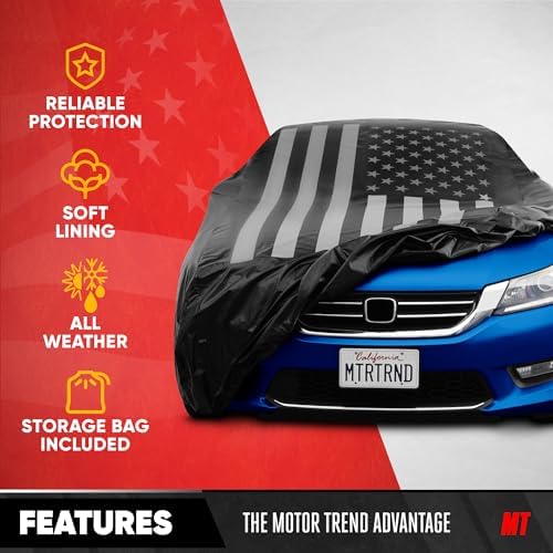 Motor Trend Black USA Flag Waterproof Car Cover - All Weather Outdoor Protection, UV Resistant, Windproof, Scratchproof - Semi-Universal Fit Sedan Full Car Cover for Sun Rain Snow (171”- 190” Length) - Image 4