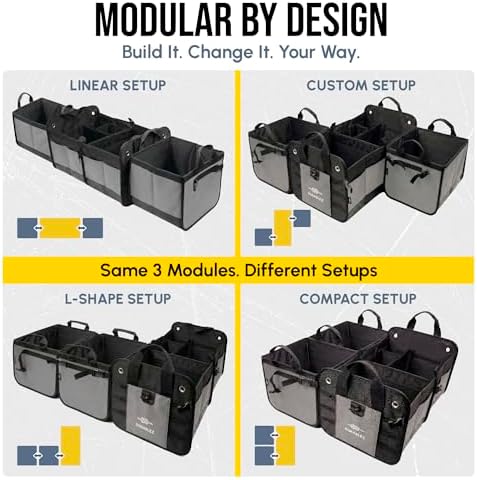 Extra Large Car Trunk Organizer - Trunk Storage - Modular Detachable Configurable Collapsible - for SUV Minivan Truck Sedan Van - 4 Compartment XXL, Gray - Image 2