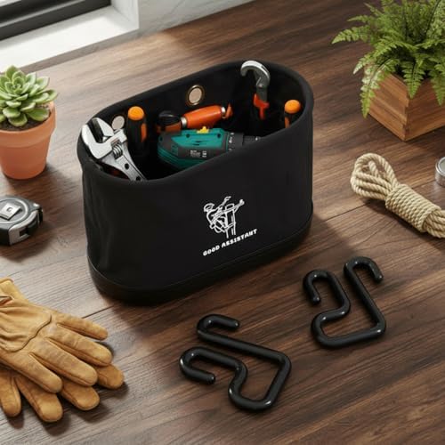 Vesici 2 Pcs Black Lineman Oval Bucket Tool Bag Organizer with Hooks - Image 7