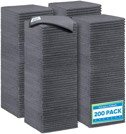 HOMEXCEL Grey Microfiber Cleaning Cloth 200 Pack, 11.5 x 11.5 inch Bulk Shop Towels | Reusable Cleaning Rags for Cars, Kitchen, Window, Garage and House, Ultra Absorbent, Lint Free, Streak Free by HOMEXCEL