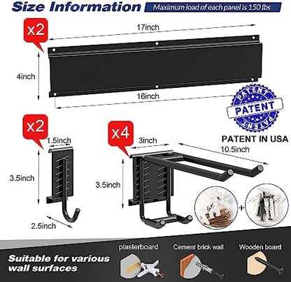 Sttoraboks Garage Wall Organizer, Heavy Duty Tool Hangers for Garage Wall with 6 Double Hooks & 2 Rails, Tool Organizer Wall Mount, Garage Hanging Storage Rack for Shovel, Rake, Broom and Ski Gear - Image 2