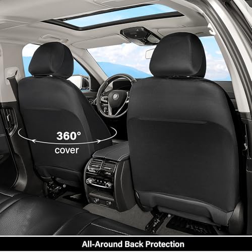 Coverado Leather Car Seat Covers Full Set & Carbon Fiber, Waterproof and Durable All Weather Protector, Universal Fit for SUV, Pickup Truck, Sedan, Automotive Vehicle Interior, Black - Image 3