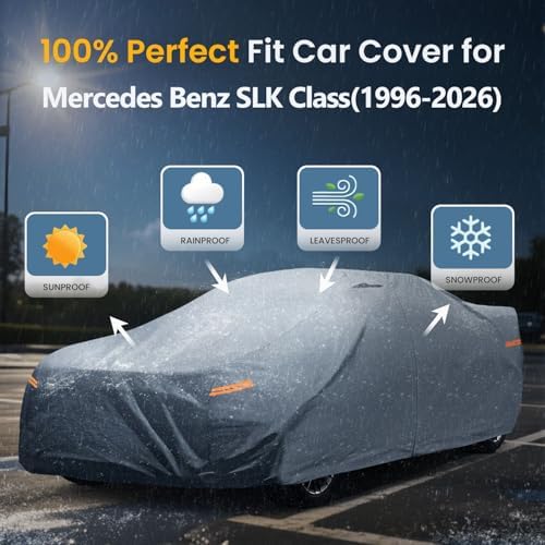 Waterproof Benz SLK Class 200 230 250 280 320 350 Car Cover with Breathable Vents, [Upgrade] Premium Covers with Cotton Liner and Zipper Door,Sun Rain Snow Dust Uv Protection.(Gift with Towel) - Image 3