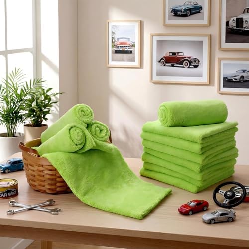 Shimeyao 30 Pcs 16 x 16 Inch Edgeless Microfiber Plush Towels for Cars Detailing Drying Wash Polishing Absorbent Cleaning Cloths, 500 GSM(Green) - Image 5