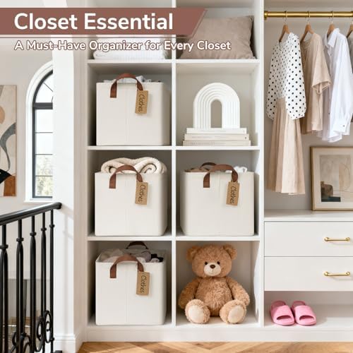 CHICVITA 4 Pack Large Fabric Storage Baskets for Shelves, 30L Beige - Image 2