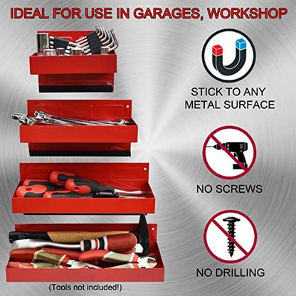 Magnetic Shelf 4-Pcs Set - Red Tool Trays - Metal Tool Box With Strong Magnets - Storage for Toolbox - Tool Box Accessories for Van Workshop - Image 3