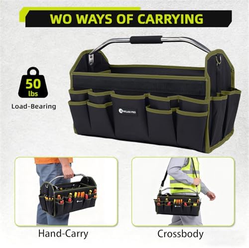 20in Foldable Open Top Tool Bags For Men Heavy Duty, Tool Carrier hard With Handle, Wide Mouth Electrician Tool Tote, Many Pockets Can Hold Many Tool, Green - Image 7