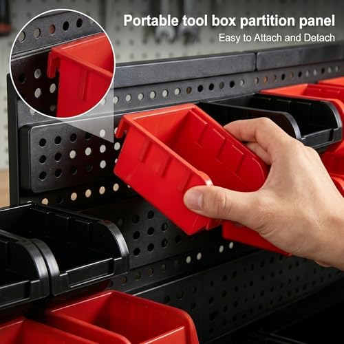 30Pcs Plastic Wall Mounted Storage Bins Parts Rack Nuts And Bolt Bins Organizer For Shop Garage for Screws, Nuts, Bolts, Nails, Beads, and Small Hardware Parts (RED+BLACK, 30) - Image 4