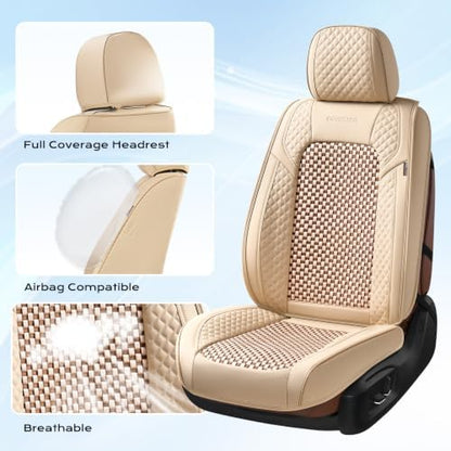 Coverado Seat Covers Full Set, 5 Seats Universal Seat Covers for Cars, Beige Car Seat Covers Front Seats Back Seat Cover, Breathable Car Seat Cushion, Leather Seat Cover Seat Protector Fit Most Cars - Image 5