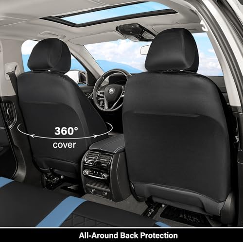 Coverado Universal Leather Seat Covers Full Set for 5 Seats – Waterproof, Durable All-Weather Protector for SUV, Pickup Truck, Sedan, Blue&Black - Image 3