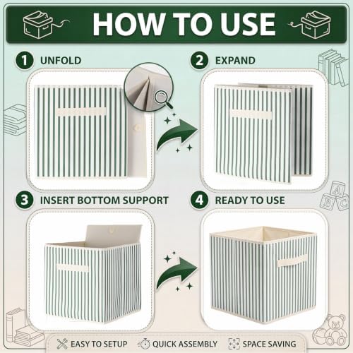 Amyhill 6 Pack Green Striped Basics Collapsible Fabric Storage Bins - Image 4
