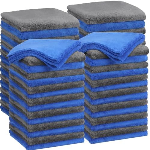Shimeyao 30 Pcs 16 x 16 Inch Edgeless Microfiber Plush Towels for Cars Detailing Drying Wash Polishing Absorbent Cleaning Cloths, 500 GSM (Blue, Gray) by Shimeyao