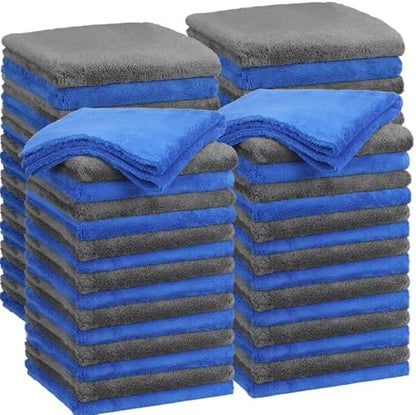 Shimeyao 30 Pcs 16 x 16 Inch Edgeless Microfiber Plush Towels for Cars Detailing Drying Wash Polishing Absorbent Cleaning Cloths, 500 GSM (Blue, Gray) by Shimeyao