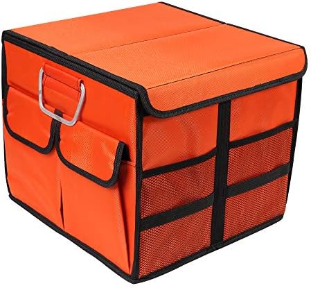 Car Trunk Organizer Collapsible Portable Multi Compartments Organizer with Non Slip Straps for SUV Truck Auto Vehicle Car Auto Minivan(Small covered, Orange) by TYSKL