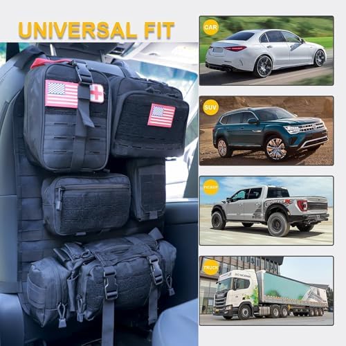 Universal Tactical Car Seat Back Organizer Bag Tactical Molle Vehicle Organizers Panel Vehicle Protector Organizers with 5 Detachable Pouches for Car (Upgraded D Black) - Image 2