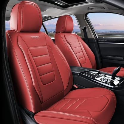 Coverado Car Seat Covers, Front Seat Cover, 2 Pack Luxury Faux Leather Seat Covers for Cars, Waterproof Car Seat Protector Car Seat Cushion, Universal Automotive Seat Covers Fit for Most Cars - Red by COVERADOAUTO