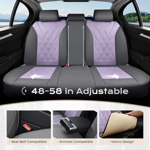 Coverado Car Seat Covers Full Set, Seat Covers for Cars, Waterproof Leather Automotive Seat Cover, Universal Car Interior Protectors Cushion for Most Cars Gray_Pruple - Image 4