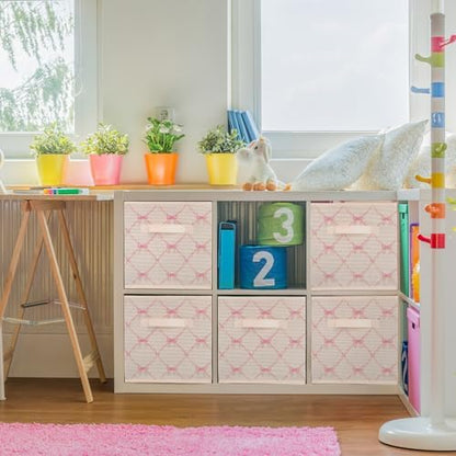 Geelin 6 Pcs Light Pink Bow Cube Storage Bins 11 Inch Storage Basket - Image 5