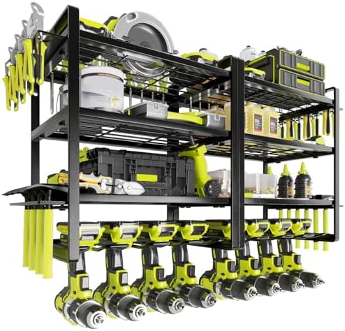 KAFAHOM Power Tool Organizer, 8 Drill Holder Wall Mount, 4 Layers Garage Tool Organizers and Storage Rack, Tool Shelf with Screwdriver/Plier/Hammer Holder by KAFAHOM