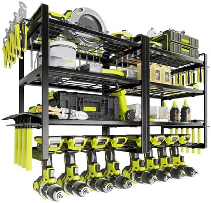 KAFAHOM Power Tool Organizer, 8 Drill Holder Wall Mount, 4 Layers Garage Tool Organizers and Storage Rack, Tool Shelf with Screwdriver/Plier/Hammer Holder by KAFAHOM