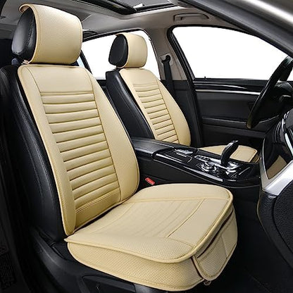2pc Car Seat Covers, Luxury Car Protectors,Universal Anti-Slip Driver Seat Covers, Edge WrappingsFront Car Seat Covers with PU Leather(Beige) by SunnyColor