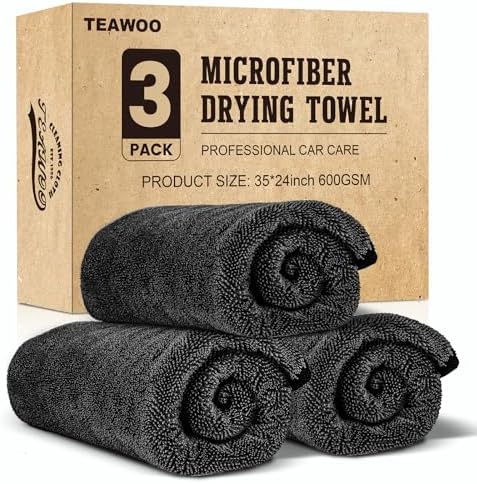 3 Pack Bulk Microfiber Towels for Cars, Microfiber Drying Towel, 35" x 24" by TEAWOO