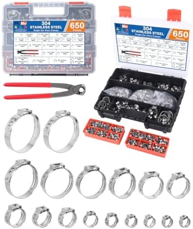 650PCS 17 Sizes Single Ear Hose Clamp, Hose Clamps Assortment Kit by EilxMag