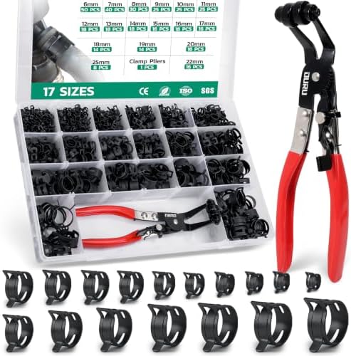 OURU 365PCS Spring Band Hose Clamps Assortment with Pliers,6-25mm,17 Sizes by OURU