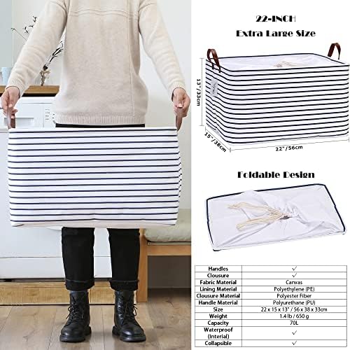 Hinwo 70L Extra Large Canvas Storage Bin with Lid and Handles, 6-Pack - Image 5