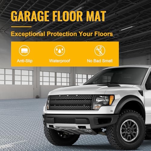 Grandroad auto 8x25 FT Garage Floor Mat, 2.8mm Thickened Flooring Roll for Under Car Diamond Plate PVC Rubber Mat with 20 Pcs Tapes, Non-Slip Floor Mat for Garage, Warehouse, Gyms, Trailer, Gray - Image 5