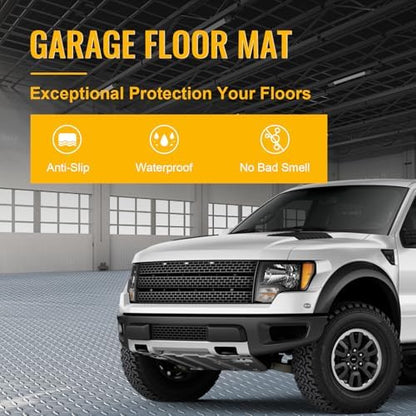 Grandroad auto 10x25 FT Garage Floor Mat, 2.8mm Thickened Flooring Roll for Under Car Diamond Plate PVC Rubber Mat with 20 Pcs Tapes, Non-Slip Floor Mat for Garage, Warehouse, Trailer, Gyms, Gray - Image 4
