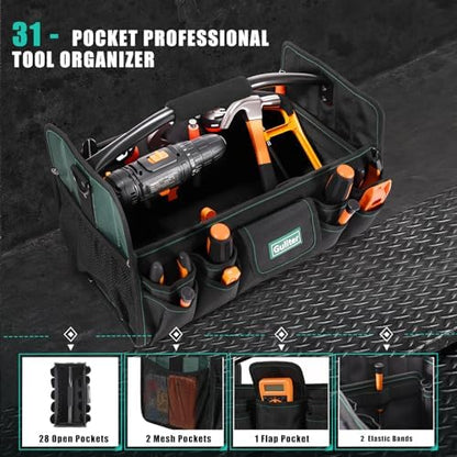 17 Inch Tool Bag,Electrician Tool Bags,Heavy Duty Open Top Tool Tote,31 Pocket Tool Box Organizer with Stainless Steel Handle & Adjustable Shoulder Strap, Black/Green - Image 6