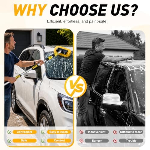 SISUPASSIE 12FT Car Wash Brush with Long Handle, 12-Inch Soft Bristle Car Cleaning Brush for Cleaning RV, Truck, Boat, Solar Panels, Yellow - Image 6