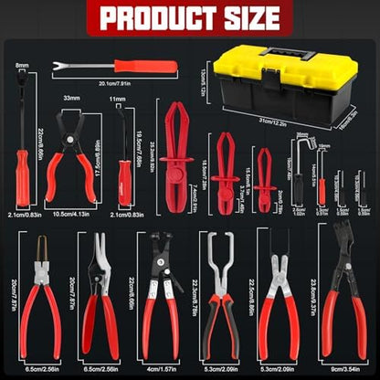 18-Piece Automotive Fuel Line Disconnect Tool Kit & Hose Clamp Pliers Set with Fuel Line Pliers, Hose Removal Pliers, Relay Puller Pliers, Panel Clip Pliers, Pinch-Off Clamps, Trim Tools & Toolbox - Image 3