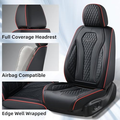 Coverado Automotive Seat Covers 5 Seats, Leather Seat Covers Fullset, Black Car Seat Covers, Luxury Car Seat Covers, Seat Cushion, Driver Seat Covers, Car Seat Protector Universal Fit Most Cars - Image 5