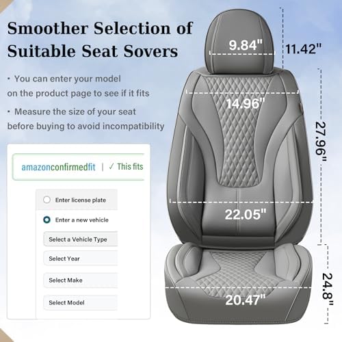 Coverado Car Seat Covers Full Set, Seat Cushion for Cars, Automotive Seat Covers, Waterproof Nappa Leather Front Seats and Back Car Seat Protector, Universal Fit for Most Cars SUV Trucks,Gray - Image 7