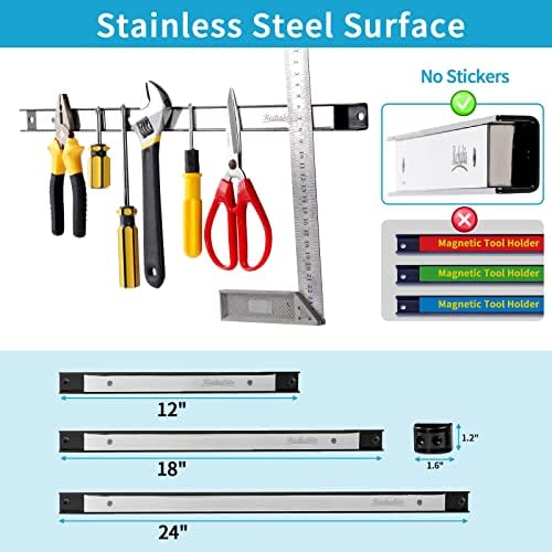 6 Pieces 24" Magnetic Tool Holder Strip, Stainless Steel Surface Tool Magnet Bar, Metal Tool Organizer Rack for Garage Organization, Easy To Install in Workshop, Mounting Screws Included - Image 4