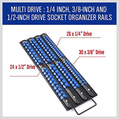 HORUSDY 80-Piece Heavy Duty Socket Organizer, 1/4-Inch, 3/8-Inch, 1/2-Inch, Premium Quality Socket Holders - Image 5