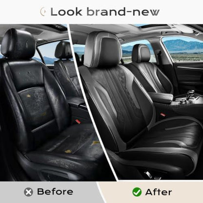 Coverado Car Seat Covers Full Set, Seat Covers for Cars, Front Seat Covers and Back Seat Cover Waterproof Leather Automotive Seat Cover, Universal Car Interior Protectors Cushion for Most Cars - Image 5