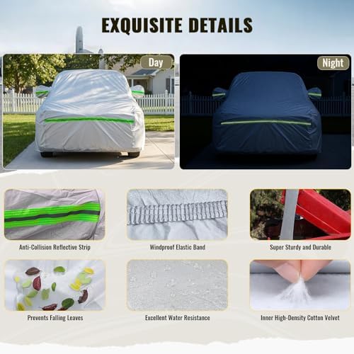 TUCAREST 6-Layers Premium Full Car Cover Hard Shell Zipper Design Waterproof All Weather Weatherproof UV Sun Protection Snow Dust Storm Resistant Outdoor with Straps (Fit for Sedan 205"- 216") - Image 6