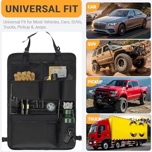 Tactical Car Seat Organizer with Multiple Pockets, MOLLE Panel System & Mesh Compartments, Durable Nylon ​Universal Vehicle Backseat Storage with Cup Holder, Water-Resistant (Black)​ - Image 4