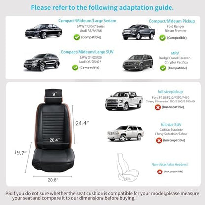 2pc Car Seat Covers, Luxury Car Protectors, Universal Anti-Slip Driver Seat Covers, Edge Wrapping Front Car Seat Covers with PU Leather(Black) - Image 2