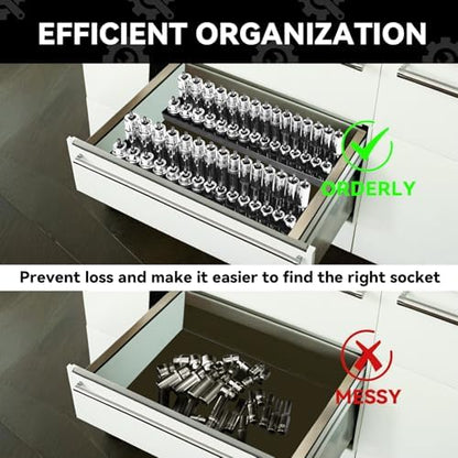 AIUITIO 6PCS Socket Organizer Tray Set, Red SAE & Black Metric Socket Storage Trays, 1/4-Inch, 3/8-Inch & 1/2-Inch Drive Deep and Shallow Socket Holders for Toolboxes - Image 7