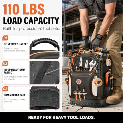 LOKASS 18.1-inch Heavy-Duty Tool Backpack, 75 Pockets, Black - Image 5