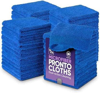 Microfiber Wholesale Pronto Cloths, Dual-Sided Microfiber Cleaning Towels, Soft Plush & Scrub Cloths for Dusting, Scrubbing, Kitchen, Windows & Car Detailing, Absorbent Bulk 50-Pack Blue by MicrofiberWholesale