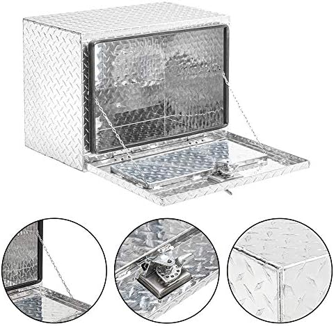 TUFFIOM Truck Bed Tool Box, 24"×17"×18" Heavy Duty Aluminum Diamond Plate Trailer Tool Box w/Lock Keys, Underbody Truck Box, Tool Storage Organizer Chest for Pick up,ATV,RV Trailer - Image 2